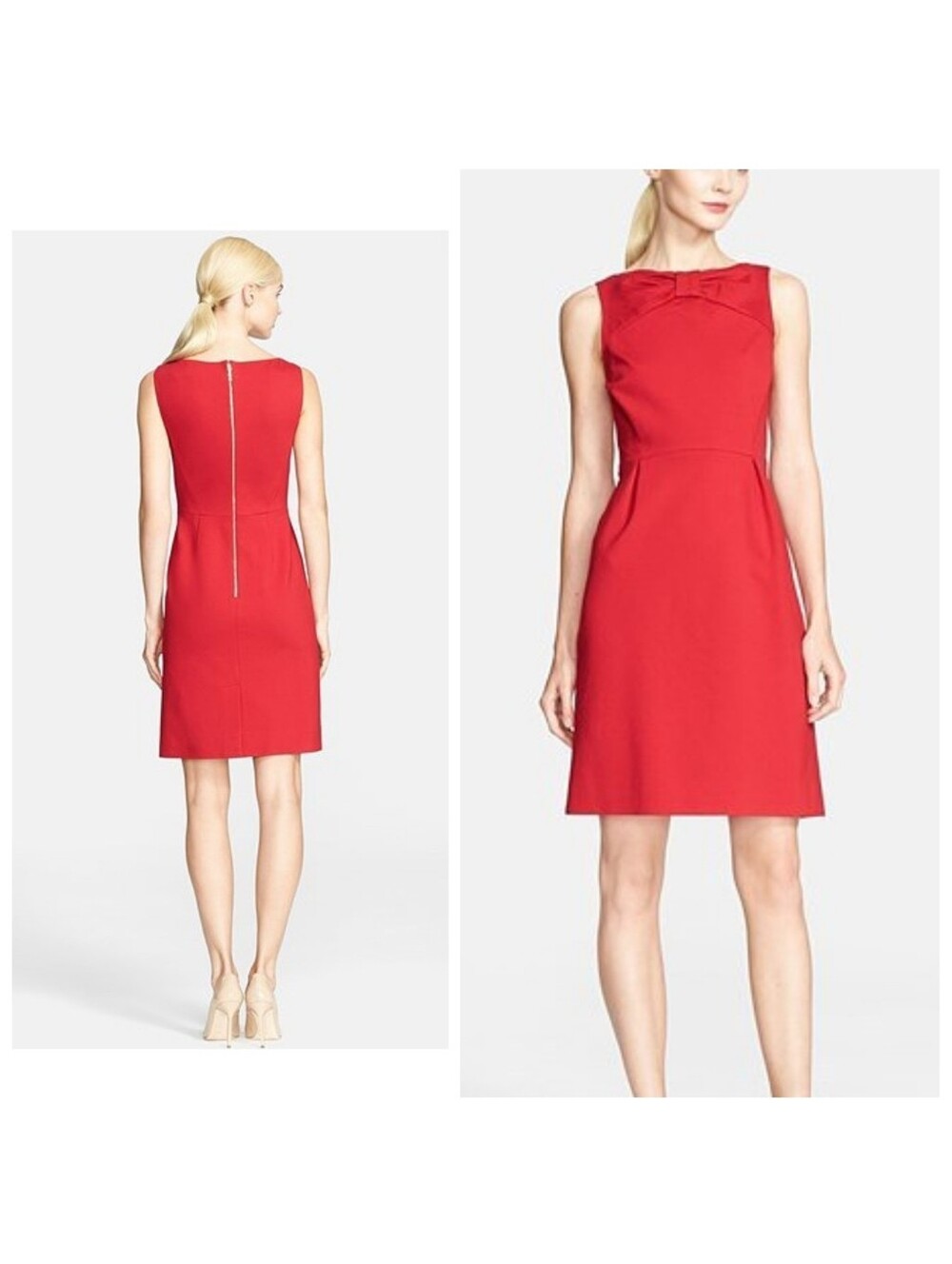 Kate Spade Red Bow Tie Stretch Sheath Dress 2 Preppy Twee Elegant Wedding Guest